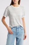 Frame Crewneck Linen Tee In Cream Multi