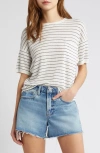 Frame Stripe Organic Linen Pocket T-shirt In Navy Multi