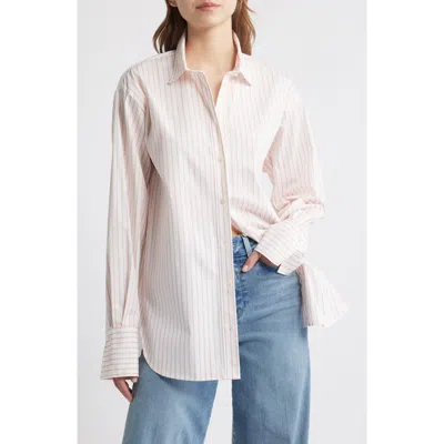 Frame Stripe Oversize Cotton Button-up Shirt In Azalea Multi