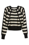 Frame Stripe Raglan Sleeve Crewneck Sweater In Black Multi