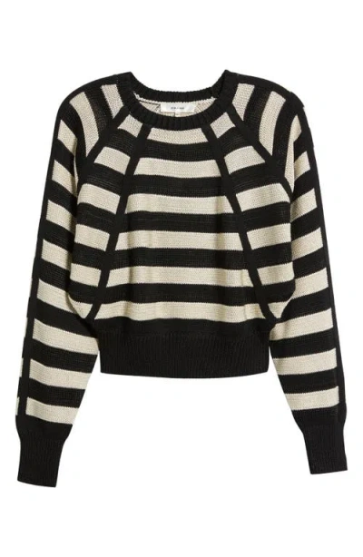 Frame Stripe Raglan Sleeve Crewneck Sweater In Black Multi
