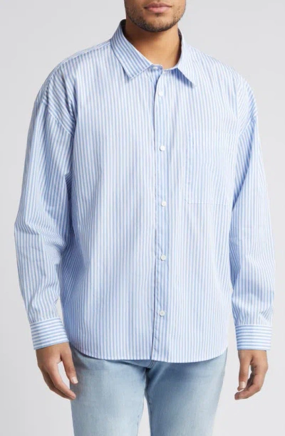 Frame Men's Striped Relaxed Button-front Shirt In Blue Stripe