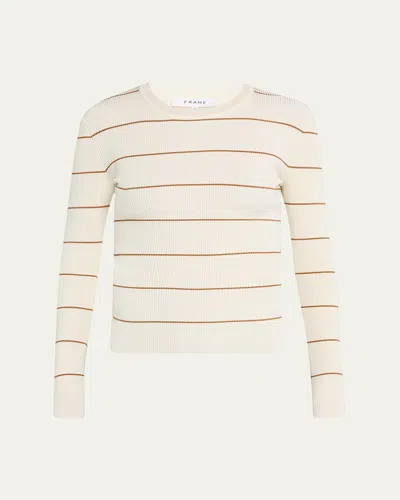 FRAME STRIPE RIB-KNIT CREWNECK TOP