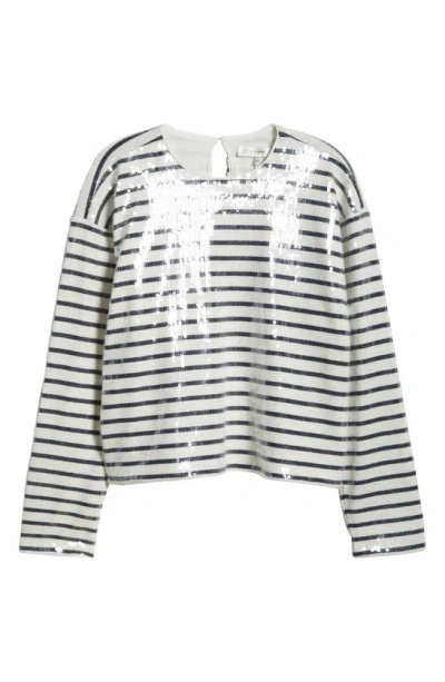 Frame Stripe Long-sleeve Sequined Top In Navy Multi