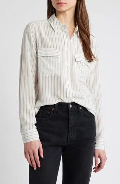 Frame Stripe Silk Button-up Shirt In Cream Multi