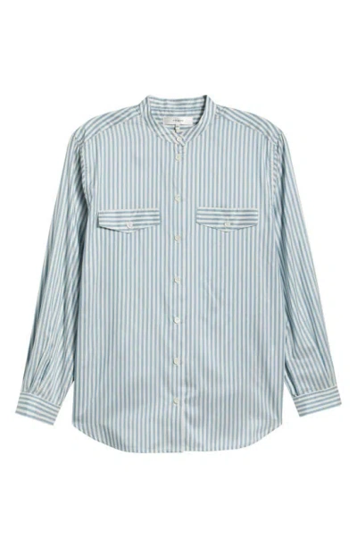 Frame Stripe Silk Button-up Shirt In Sky Blue Multi