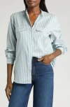 Frame Stripe Silk Button-up Shirt In Sky Blue Multi