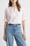 Frame Stripe Split Neck Organic Cotton Popover Top In White