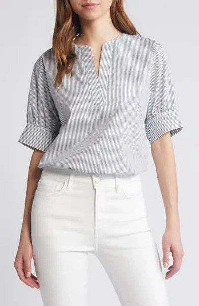 Frame Stripe Split Neck Organic Cotton Popover Top In Multi