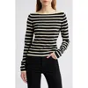 Frame Stripe Square Neck Cotton Sweater In Black Multi