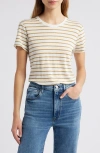 Frame Womens Stripe-print Short-sleeve Organic-linen T-shirt Dark Khaki Multi In Dark Khaki Multi