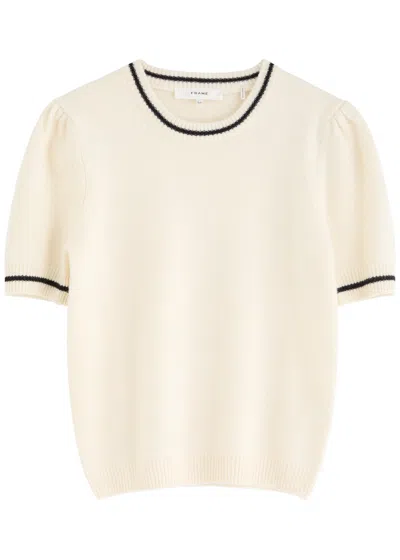 Frame Stripe-trim Cashmere T-shirt In Cream