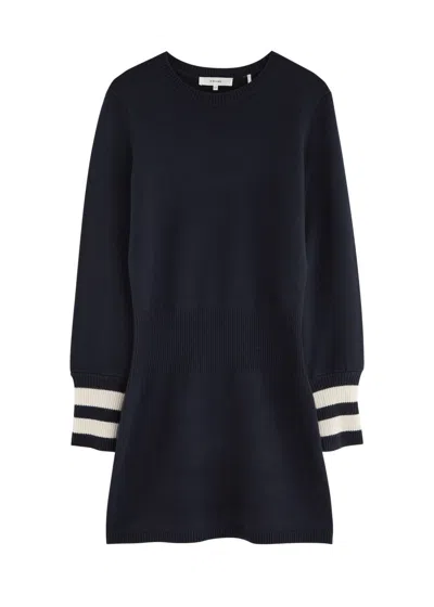 Frame Stripe-trimmed Cashmere-blend Mini Dress In Navy