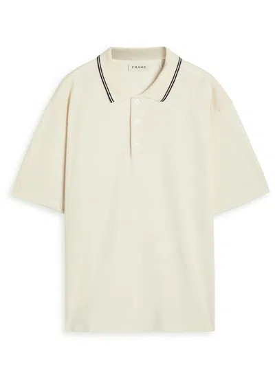 Frame Stripe-trimmed Cotton Polo Shirt In Sand