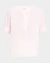 Frame Stripe Split Neck Organic Cotton Popover Top In Azalea Multi