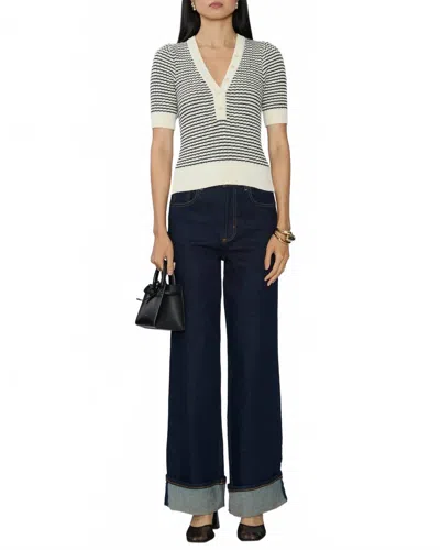 Frame Stripe V Neck Sweater In Cream Multi In Beige