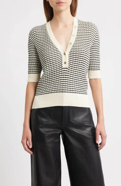Frame Stripe V Neck Sweater In Cream Multi In Neutral
