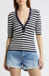 Frame Femme Mariner Striped Cotton-blend Sweater In Navy Multi