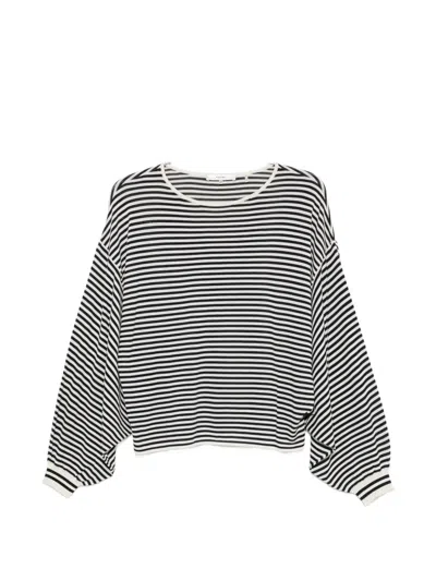 Frame Striped Balloon-sleeve Sweater In Gray