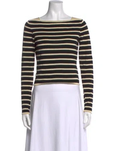 Pre-owned Frame Striped Bateau Neckline Top In Black