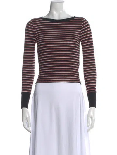 Pre-owned Frame Striped Bateau Neckline Top In Red
