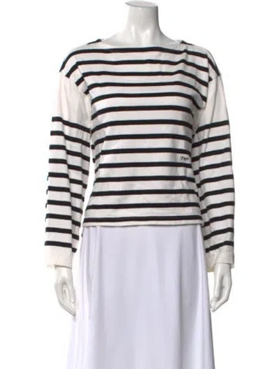 Pre-owned Frame Striped Bateau Neckline Top In White