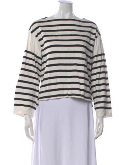 Pre-owned Frame Striped Bateau Neckline Top In White