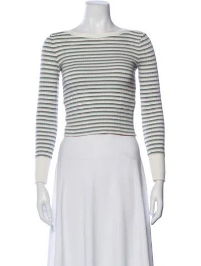 Pre-owned Frame Striped Bateau Neckline Top In White