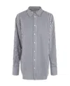 Frame The Oversized Pocket Striped Cotton And Silk-blend Shirt In White
