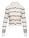 Frame The Shrunken Stripe Cotton Blend Cardigan In Neutral