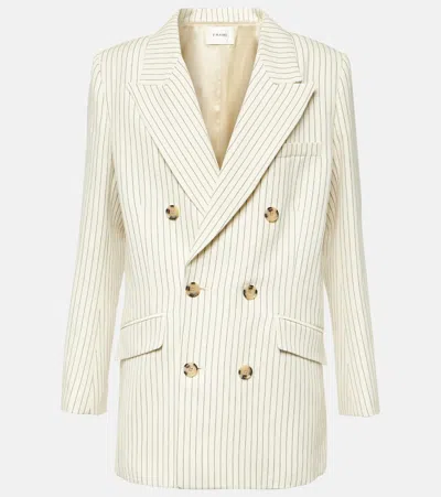 Frame Striped Cotton And Linen Blazer In Neutrals