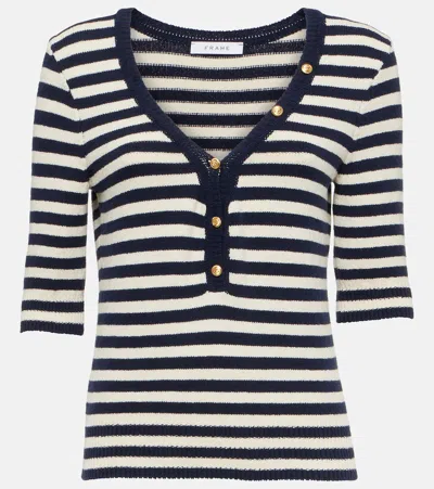 Frame Femme Mariner Striped Cotton-blend Sweater In Navy Multi