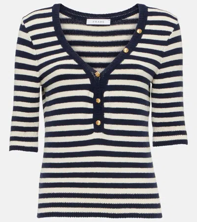 Frame Femme Mariner Striped Cotton-blend Sweater In Blue