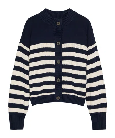 Frame Striped Cotton Cardigan In Black