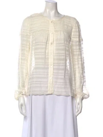 Pre-owned Frame Striped Crew Neck Blouse In White