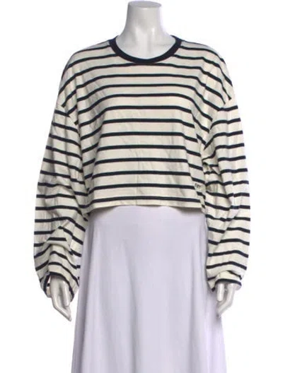 Pre-owned Frame Striped Crew Neck Crop Top In Black/white
