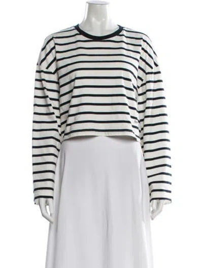 Pre-owned Frame Striped Crew Neck Crop Top In White