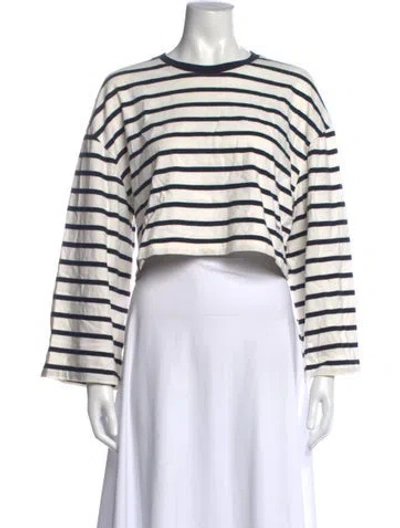 Pre-owned Frame Striped Crew Neck Crop Top In White