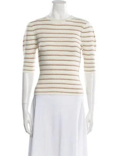 Pre-owned Frame Striped Crew Neck Crop Top In White