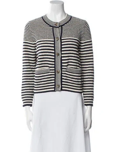 Pre-owned Frame Striped Crew Neck Sweater In White