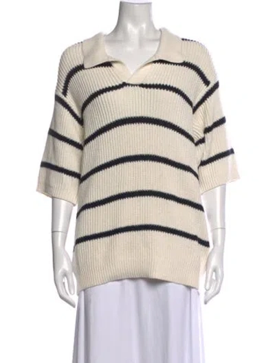 Pre-owned Frame Striped Crew Neck Sweater In White