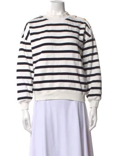 Pre-owned Frame Striped Crew Neck Sweatshirt In White