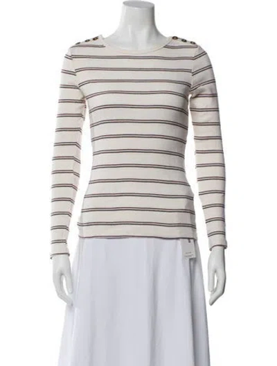 Pre-owned Frame Striped Crew Neck Top In Neutrals