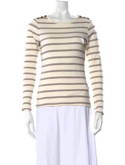 Pre-owned Frame Striped Crew Neck Top In Neutrals
