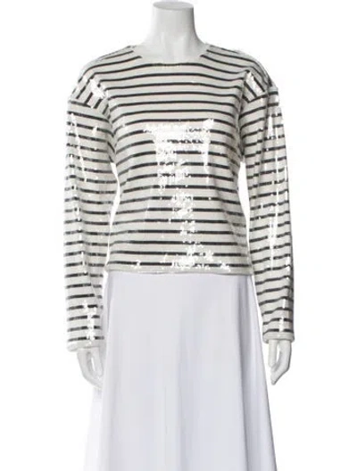 Pre-owned Frame Striped Crew Neck Top In White