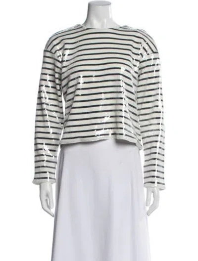 Pre-owned Frame Striped Crew Neck Top In White
