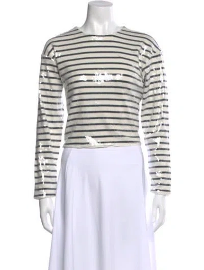 Pre-owned Frame Striped Crew Neck Top In White