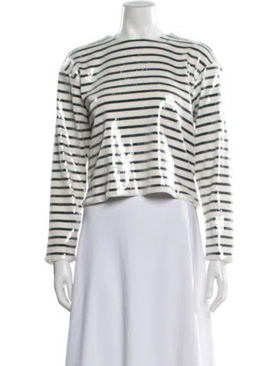 Pre-owned Frame Striped Crew Neck Top In White