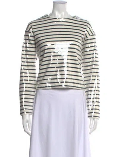 Pre-owned Frame Striped Crew Neck Top In White