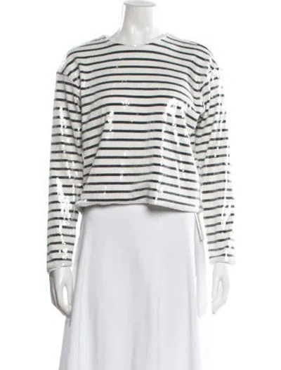 Pre-owned Frame Striped Crew Neck Top In White